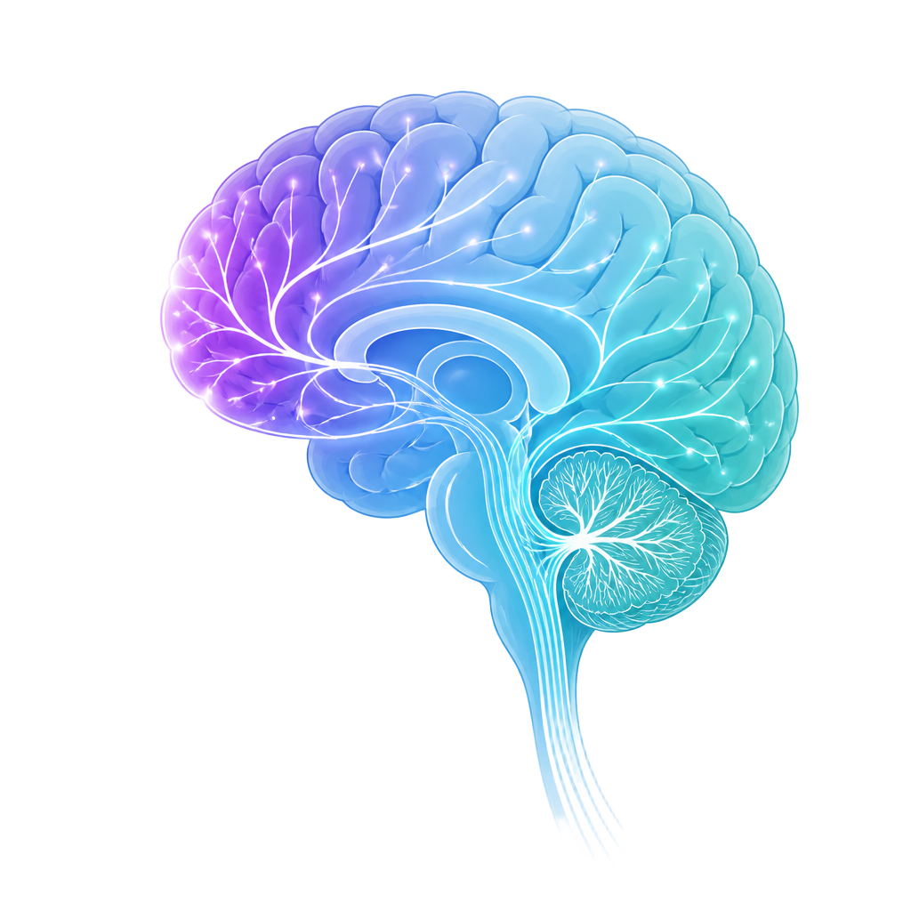 Illustration of a human brain with glowing neural pathways